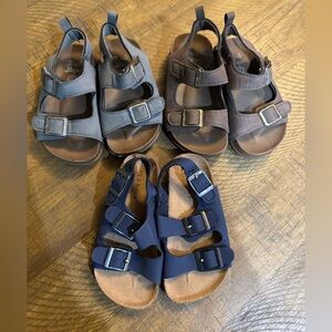 Bundle of 3 Toddler Velcro Strap Sandals - Blue, Brown, and Gray